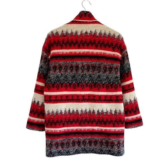 Sandro Wool Blend Patterned Coat Red Black Ivory Small - Picture 3 of 16